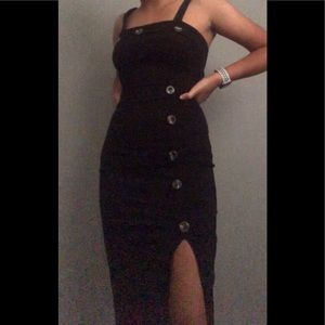 long black button dress with slit